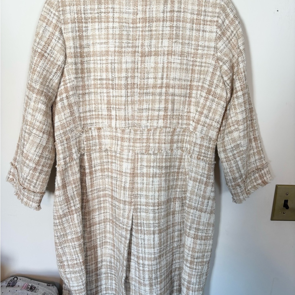 Talbots Cream And Tan Long Woven Jacket Size 10 - Picture 3 of 7